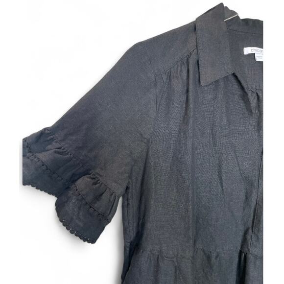Chico’s 100% Linen Black Ruffle Sleeve Tiered Dress NWOT US 6 - Picture 3 of 6